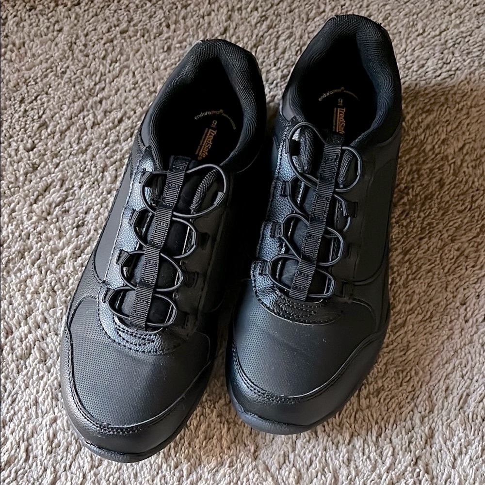 Black Low-Top Slip Resistant Sneakers with Unique Lacing System